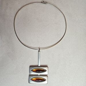 Vintage Jorgen Jensen Cabochon Pewter Pendant Necklace 70s - Denmark